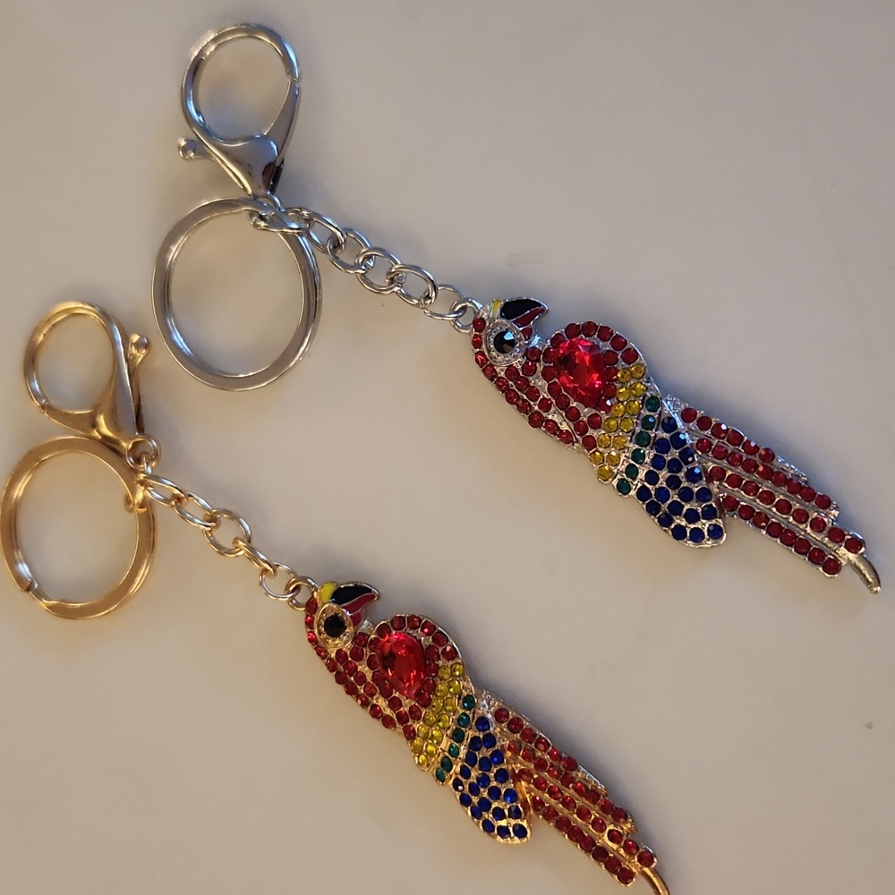 Colorful Parrot Keychain with Rhinestones - Picture 1 of 3